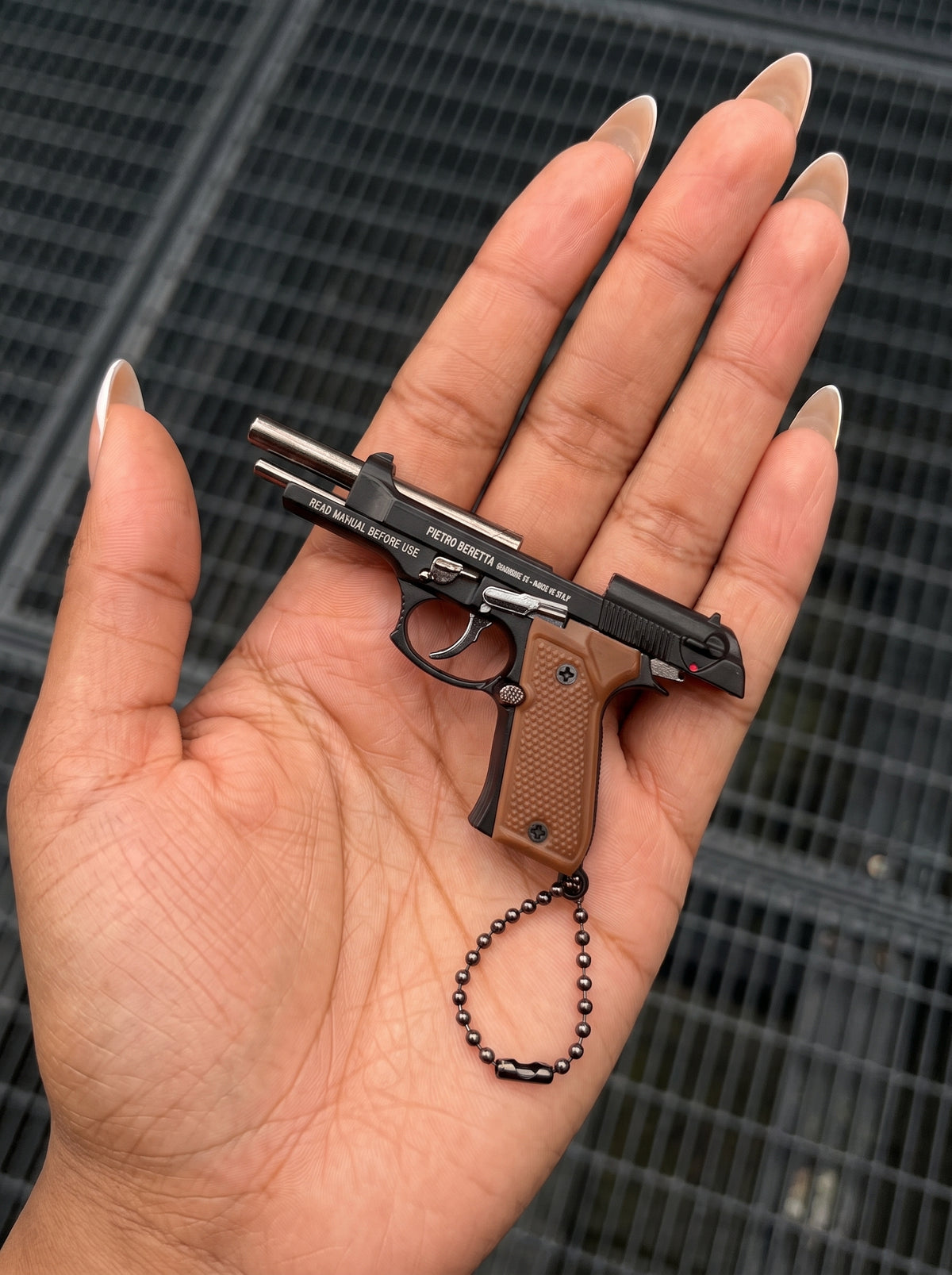 Hidden Mini Vault Pistol Keychain  Gun Metal